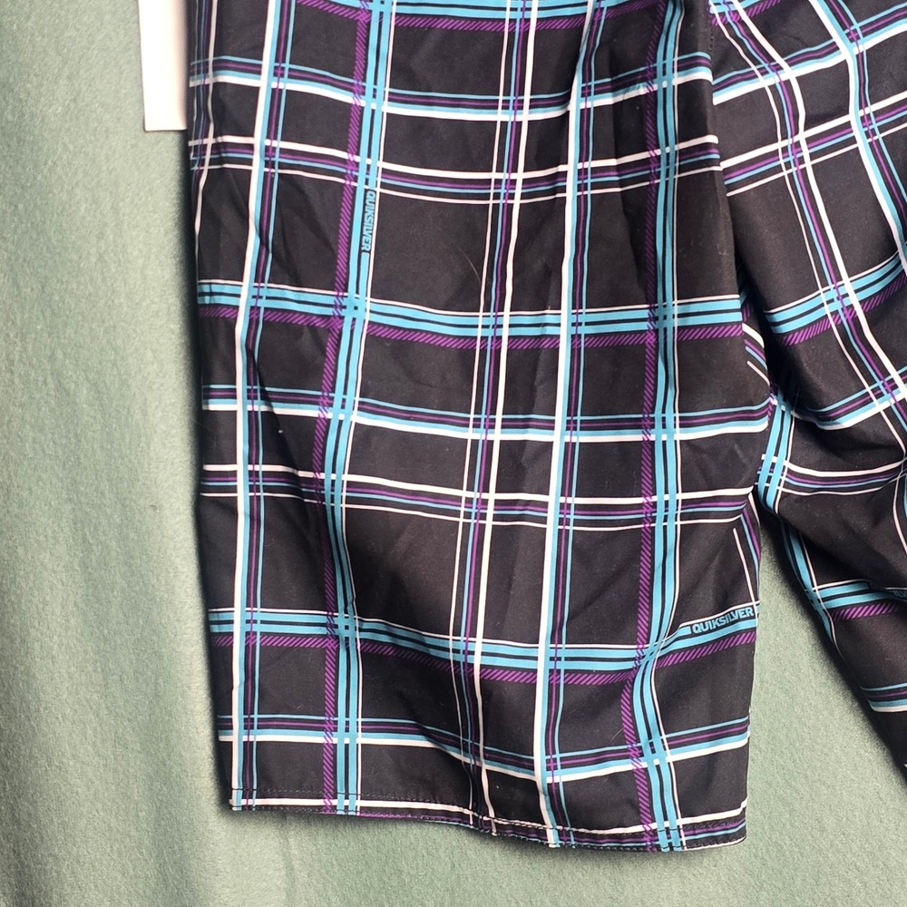 Quiksilver Boys Plaid Board Shorts Black Teal Purple Swim Trunks Size 10 NEW‎ - Picture 13 of 14